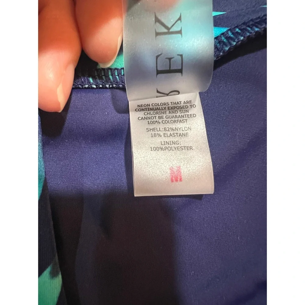 Rekita Womens Tropical Palm Leaf Tankini Set Navy Teal Swim Skirt Medium NEW - Picture 2 of 9